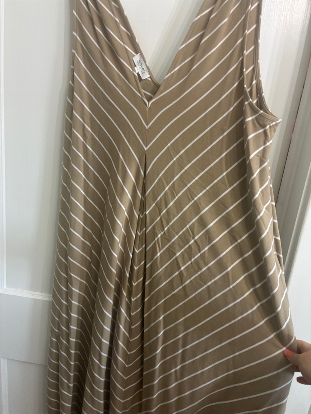 Striped V-Neck Maxi Dress in Taupe and White - Picture 3 of 4